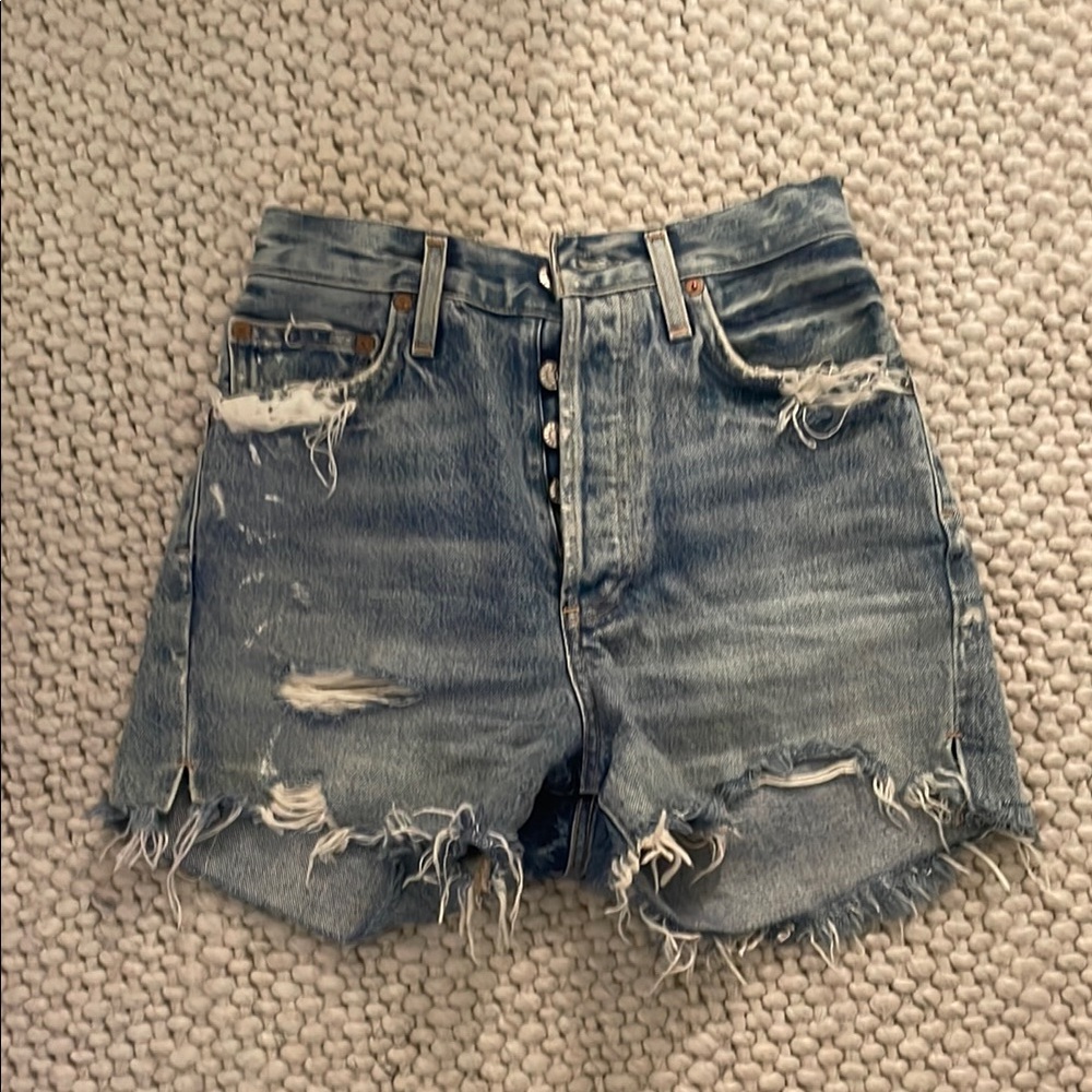 Agolde Light Blue Distressed Jean Shorts